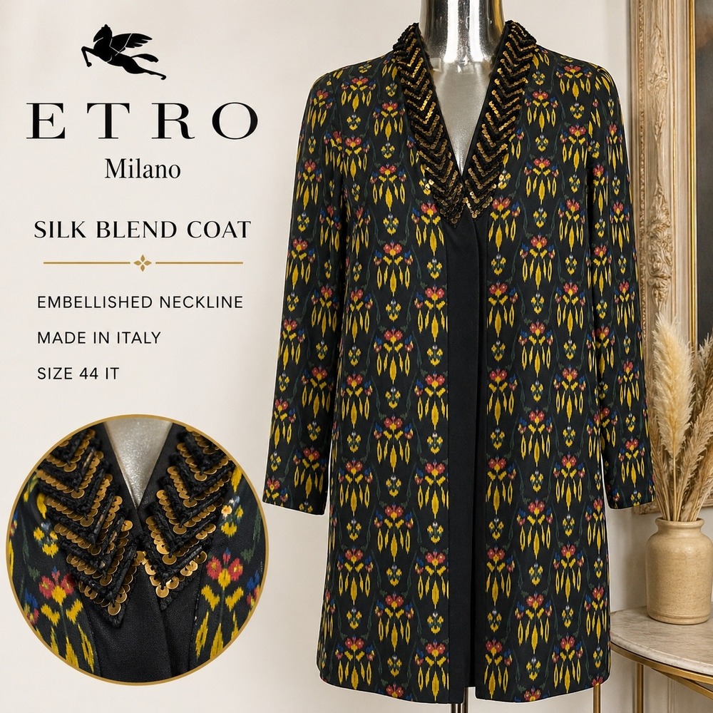 Etro Milano Silk Blend Embellished Jacket Boho Luxe Statement Rare Italy 40